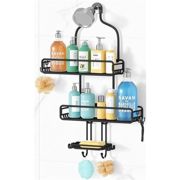 Adjustable Large Shower Organizer - Rust Proof Bathroom Shelf w/ 3-Tier Baskets - Picture 2 of 7